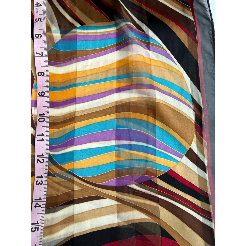 Vintage Oscar de la Renta Silk Scarf Multi Color Geometric Striped Sheer